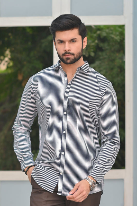 Blue & White Lining Men's Casual Shirt