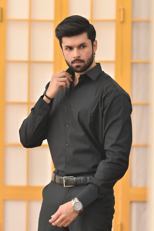 Jet Black Plain Formal Shirt