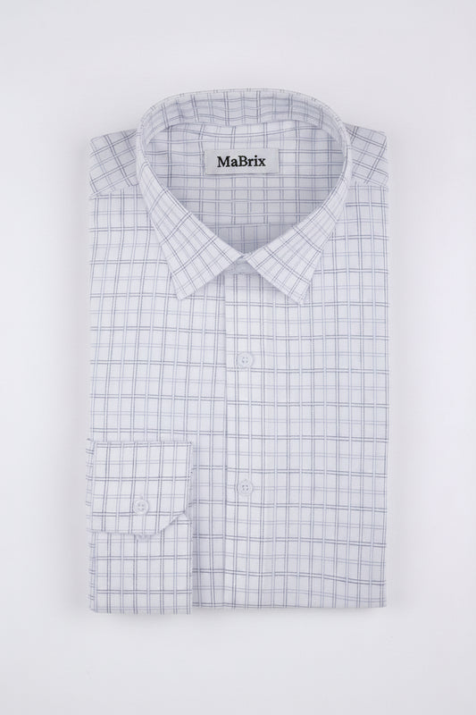 White Grid Mens Dress Shirt