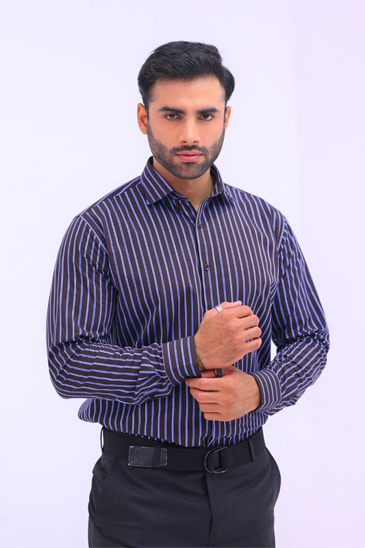 Dark Blue Striped Dress Shirt