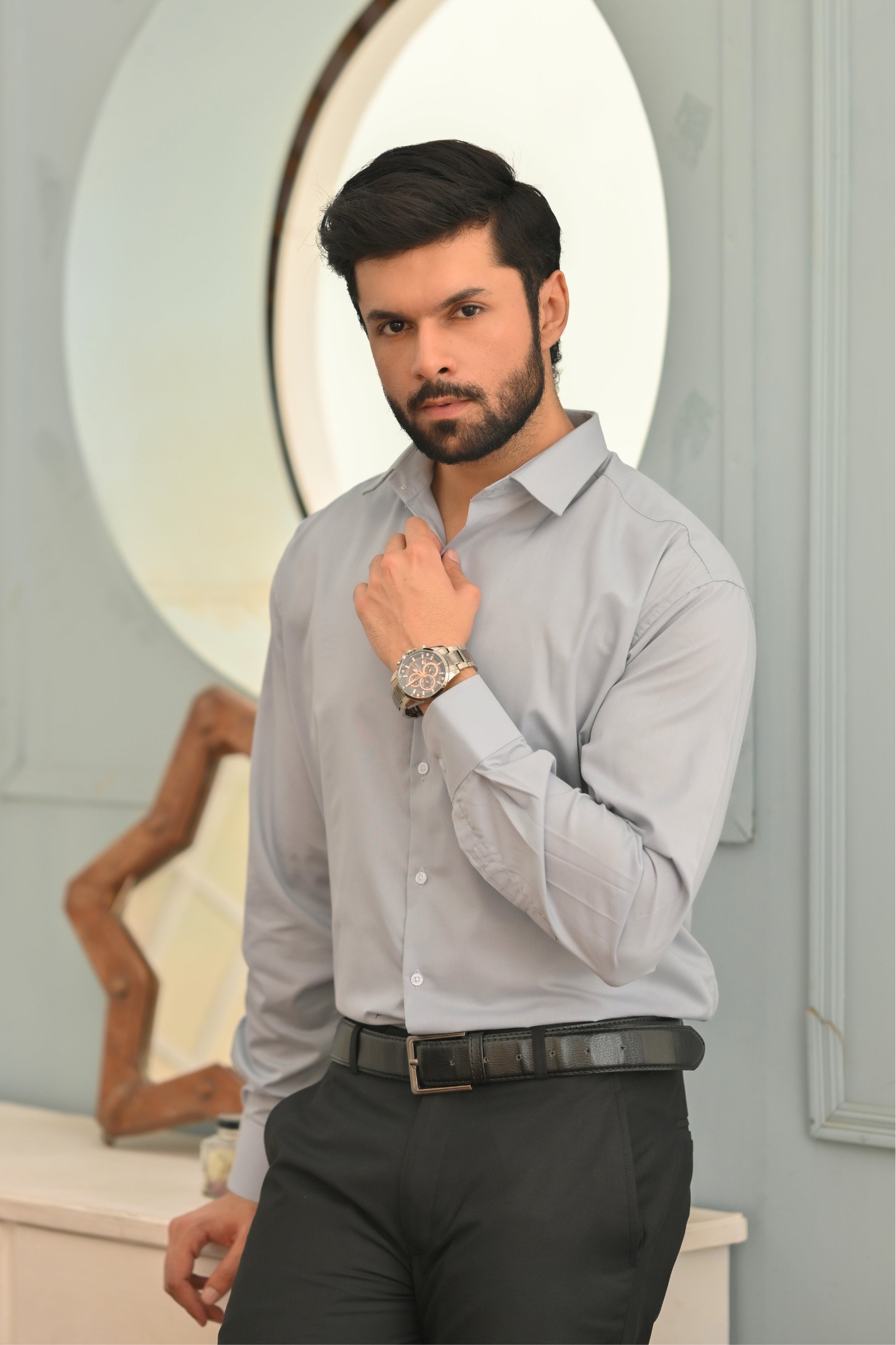 Cloudy Grey Plain Formal Shirt