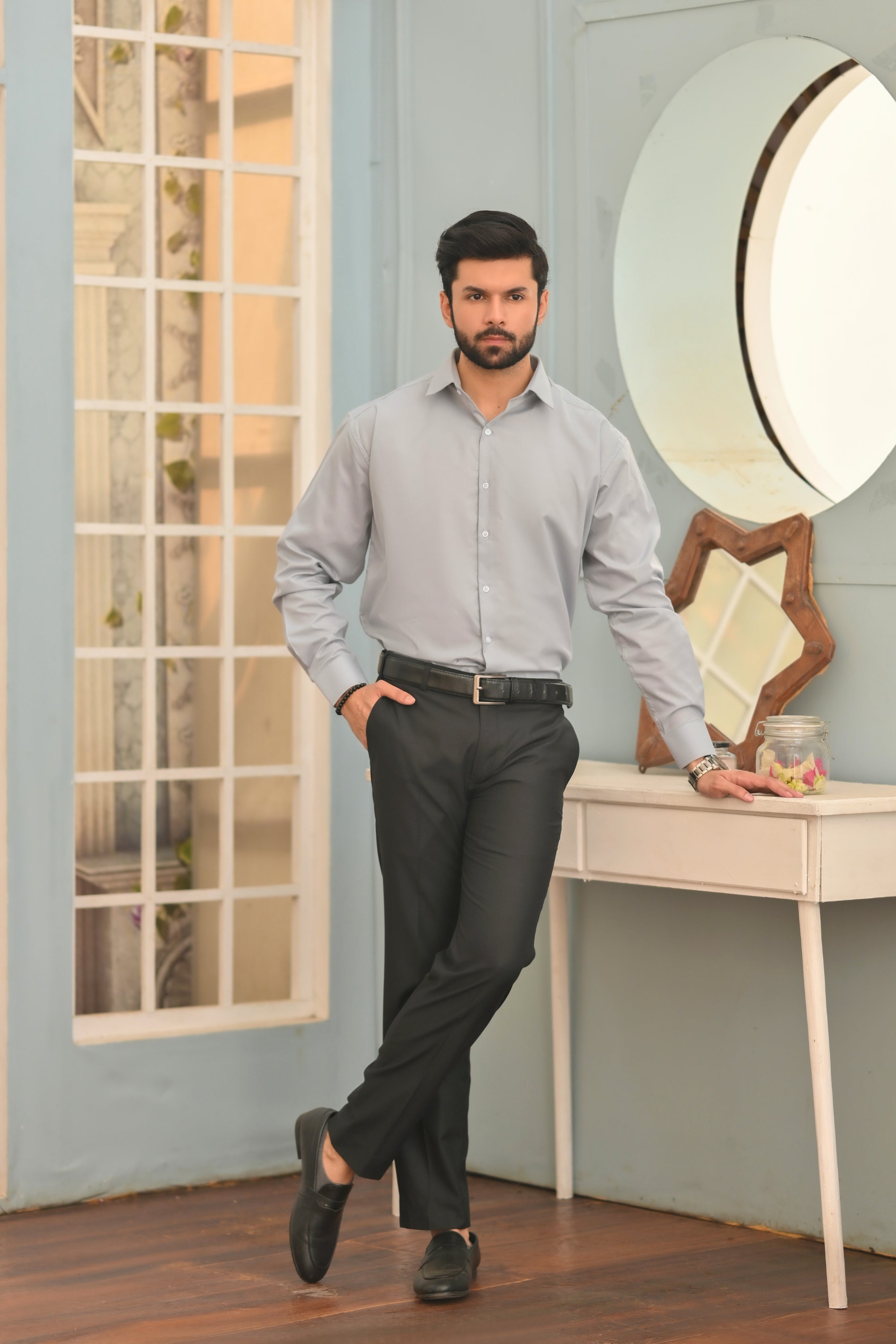 Cloudy Grey Plain Formal Shirt