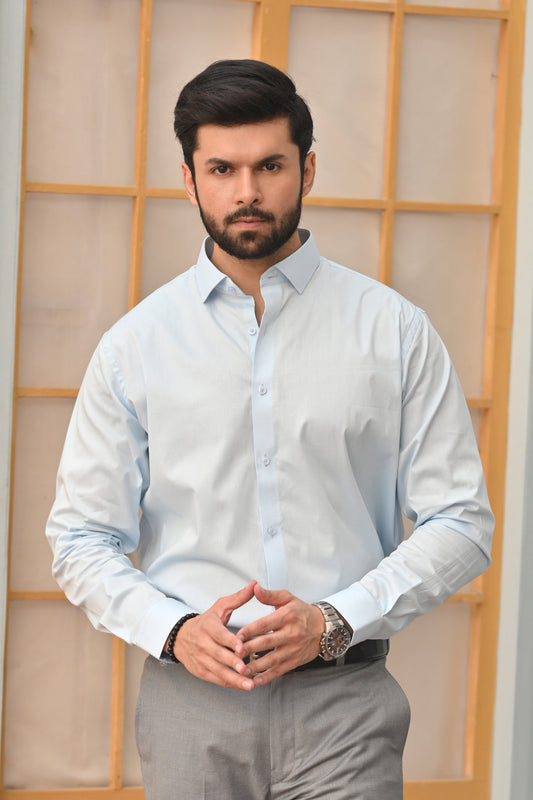 Powder Blue Plain Men's Dress Shirt