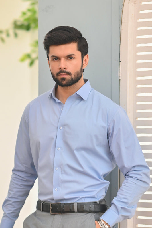 Quilt Blue Plain Men's Dress Shirt