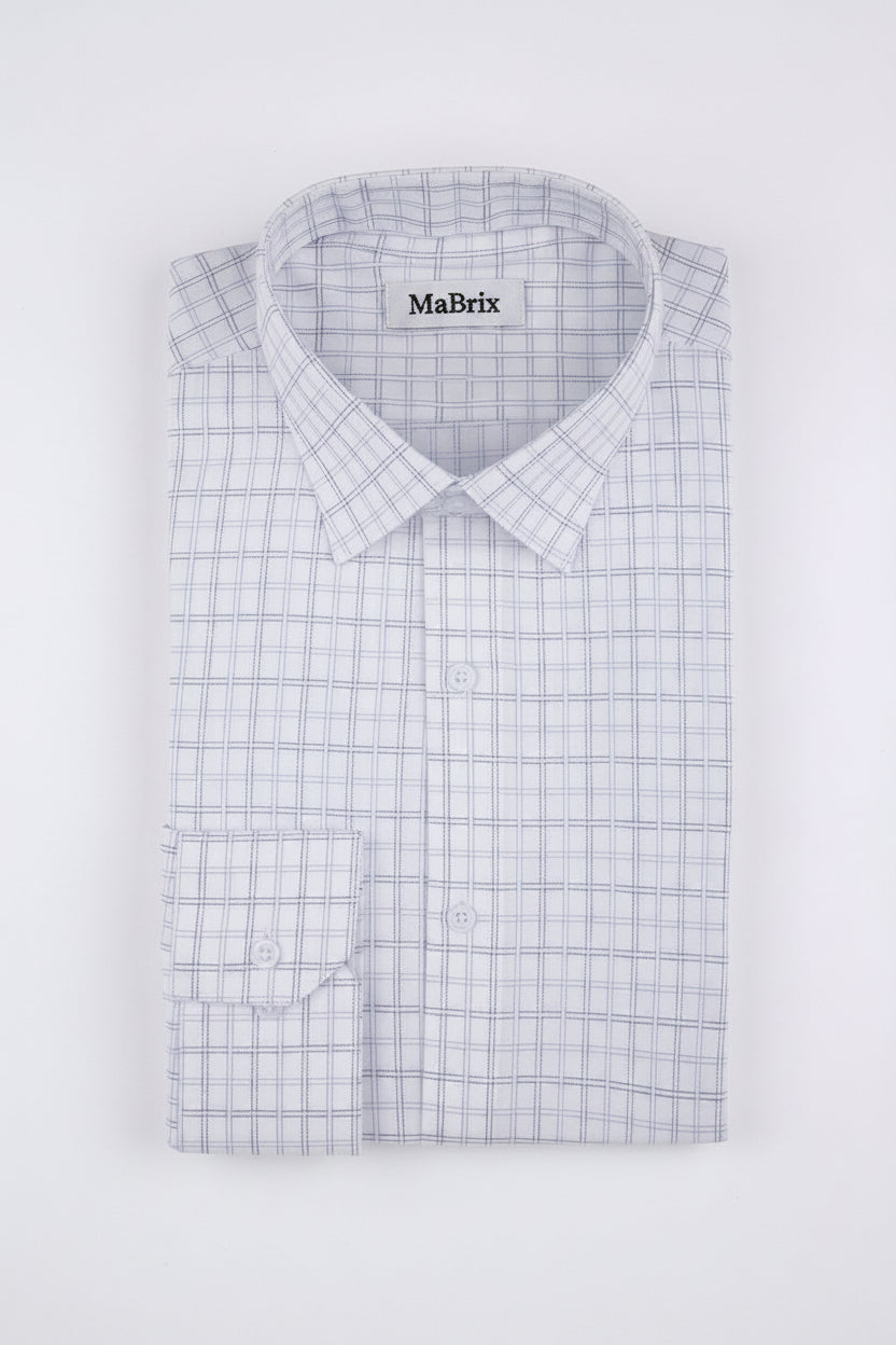 White Grid Mens Dress Shirt