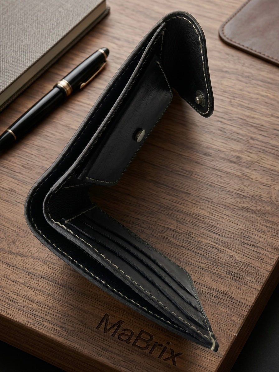 100% Genuine Leather Long Wallet for Men – Premium Bifold Organizer Wallet with ID Window & Card Slots | Original Leather