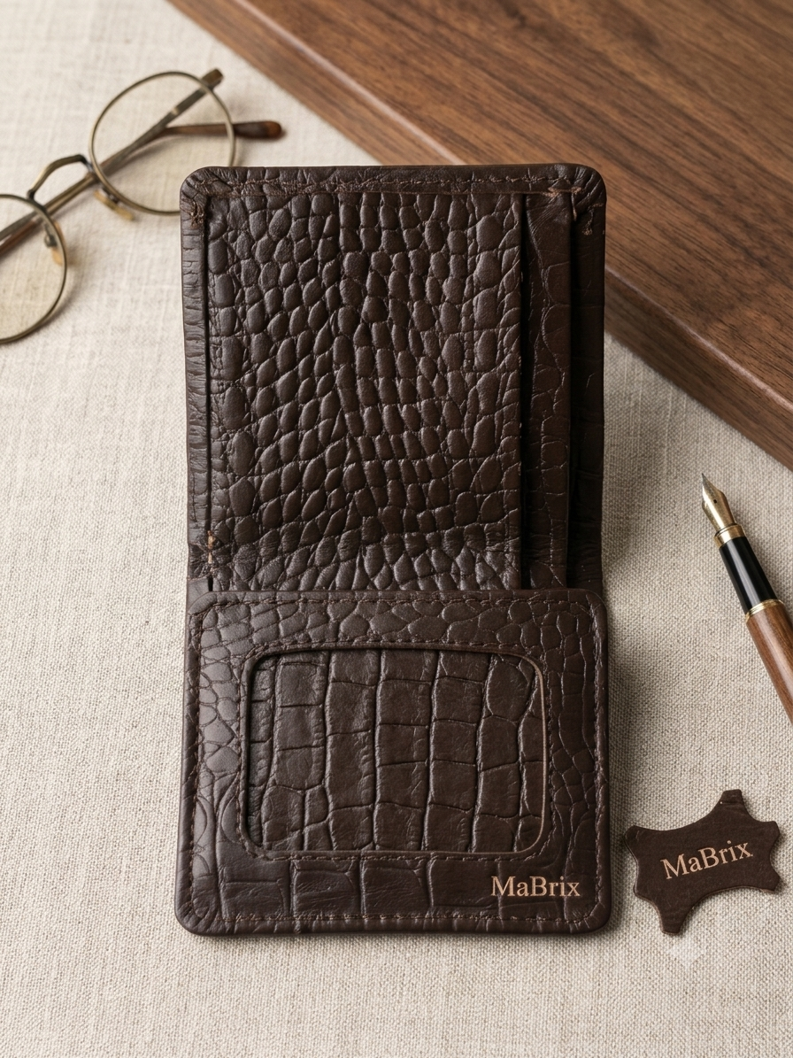 100% Genuine Leather Card Holder Wallet for Men – Crocodile Texture Premium Slim Card Wallet | Original Leather