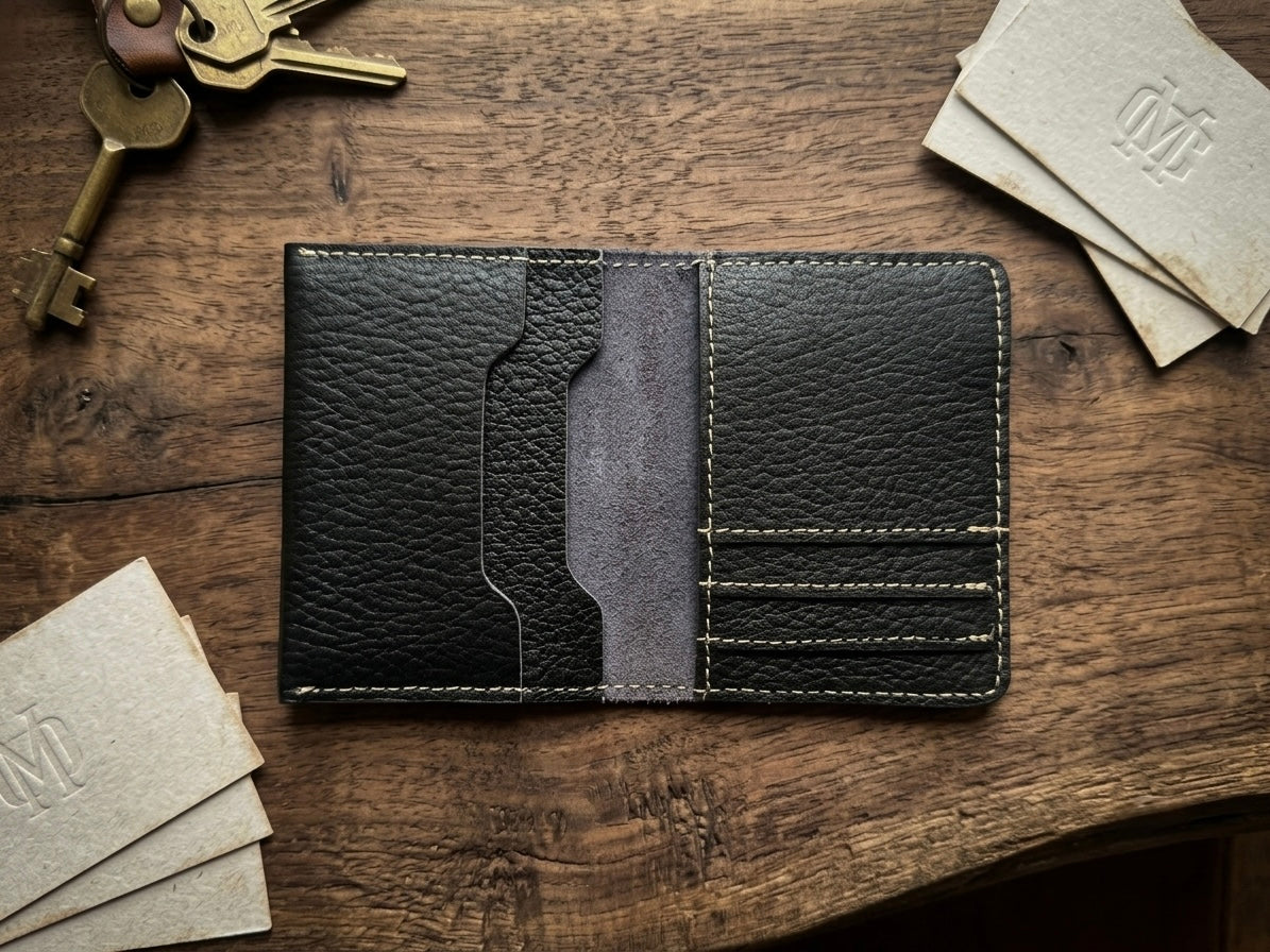 100% Genuine Leather Long Wallet for Men – Premium Bifold Organizer Wallet with ID Window & Card Slots | Original Leather