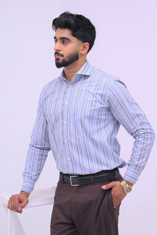Blue Brown Slim Lining Dress Shirt