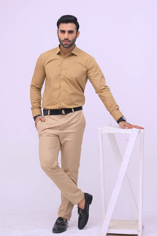 Camel Brown Plain Formal Shirt