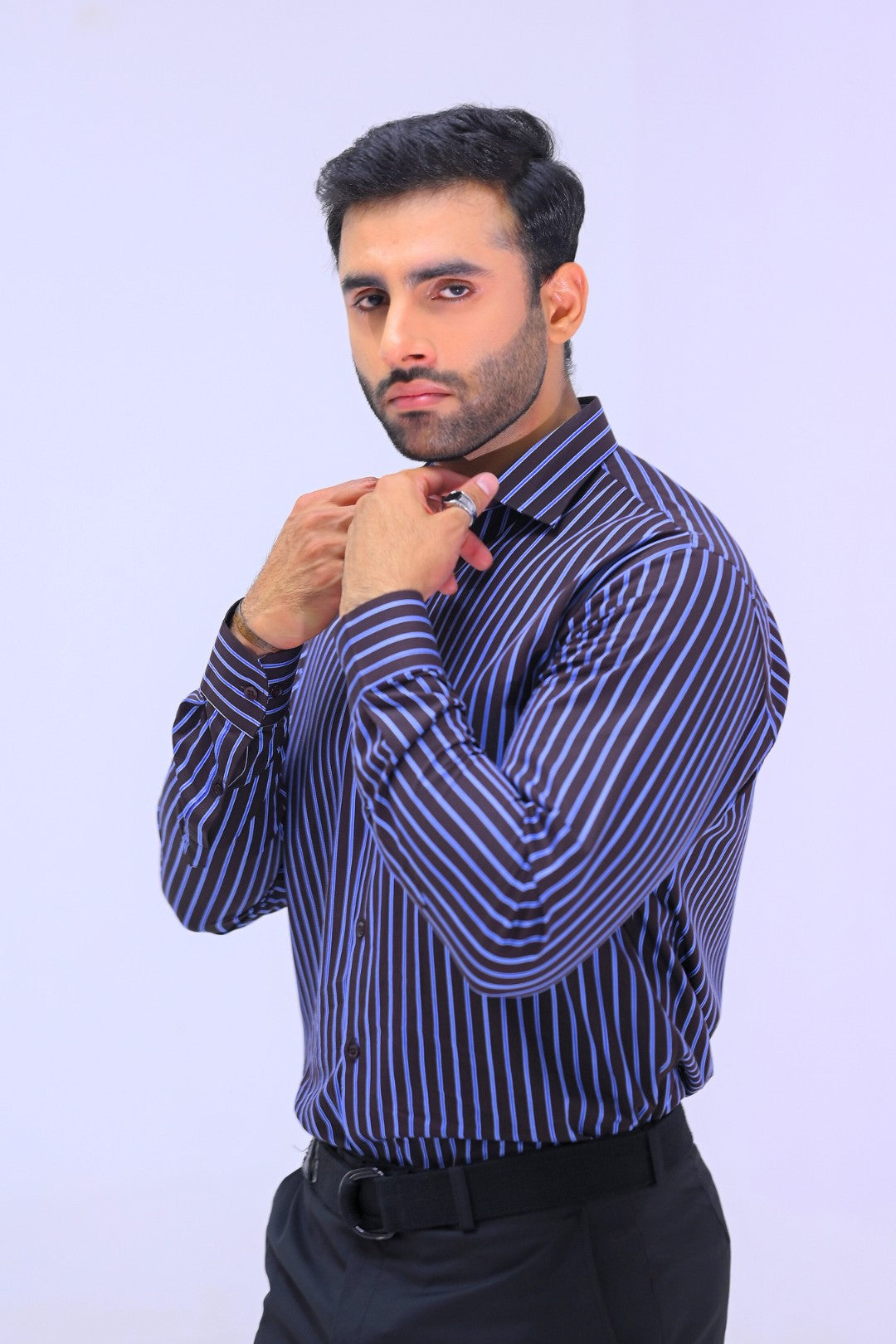 Dark Blue Striped Dress Shirt