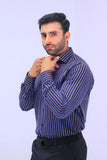 Dark Blue Striped Dress Shirt