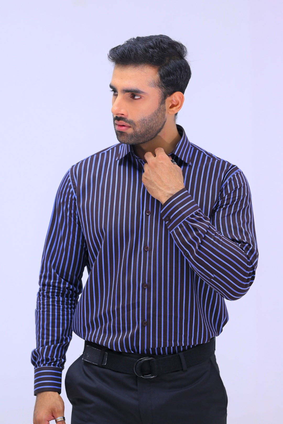 Dark Blue Striped Dress Shirt