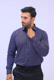 Dark Blue Striped Dress Shirt