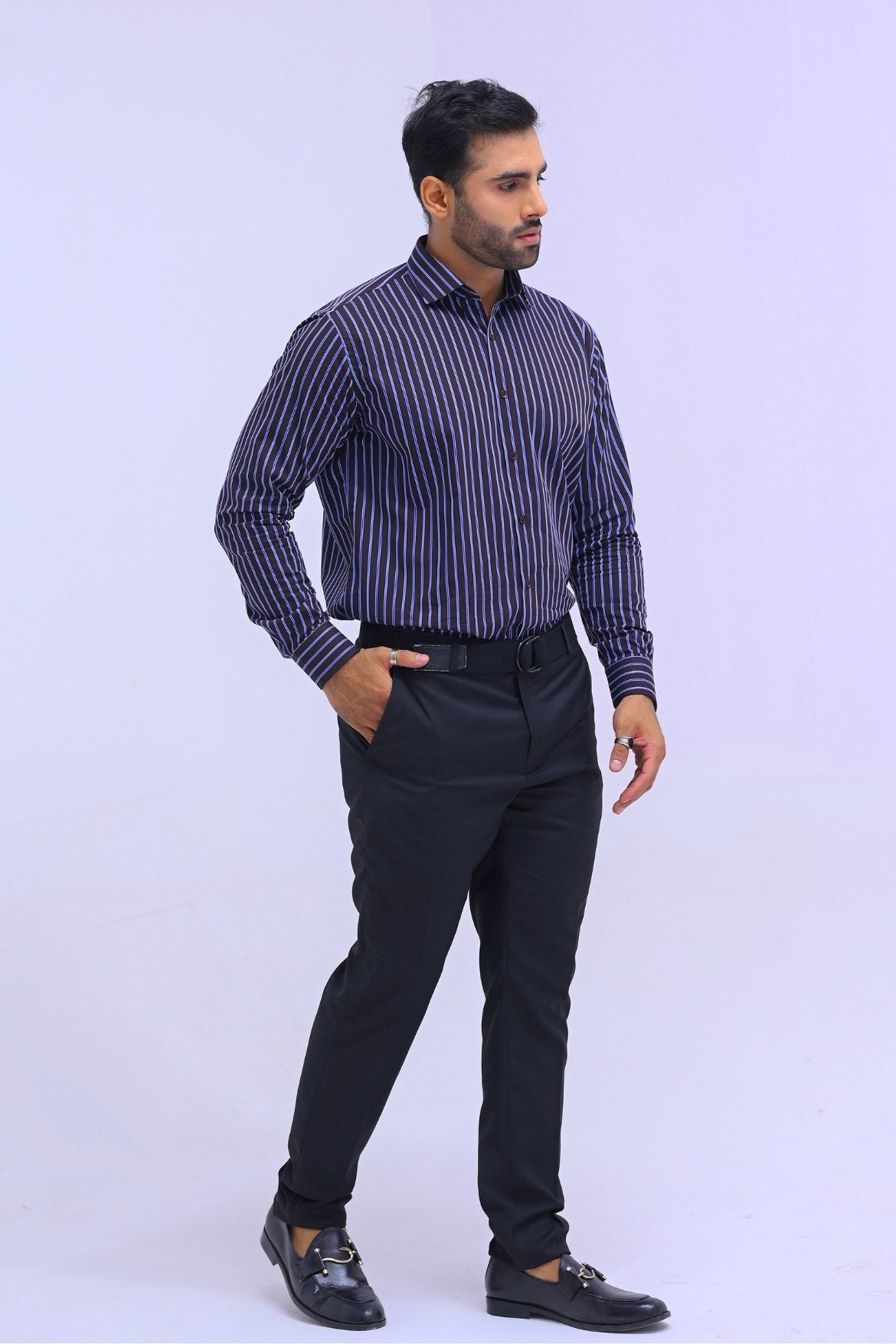 Dark Blue Striped Dress Shirt