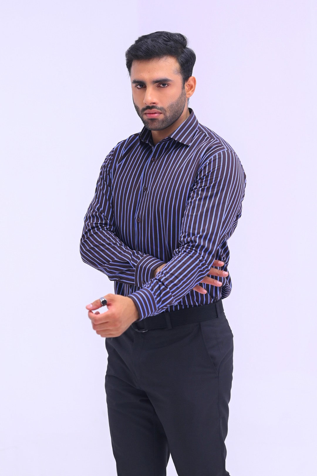 Dark Blue Striped Dress Shirt