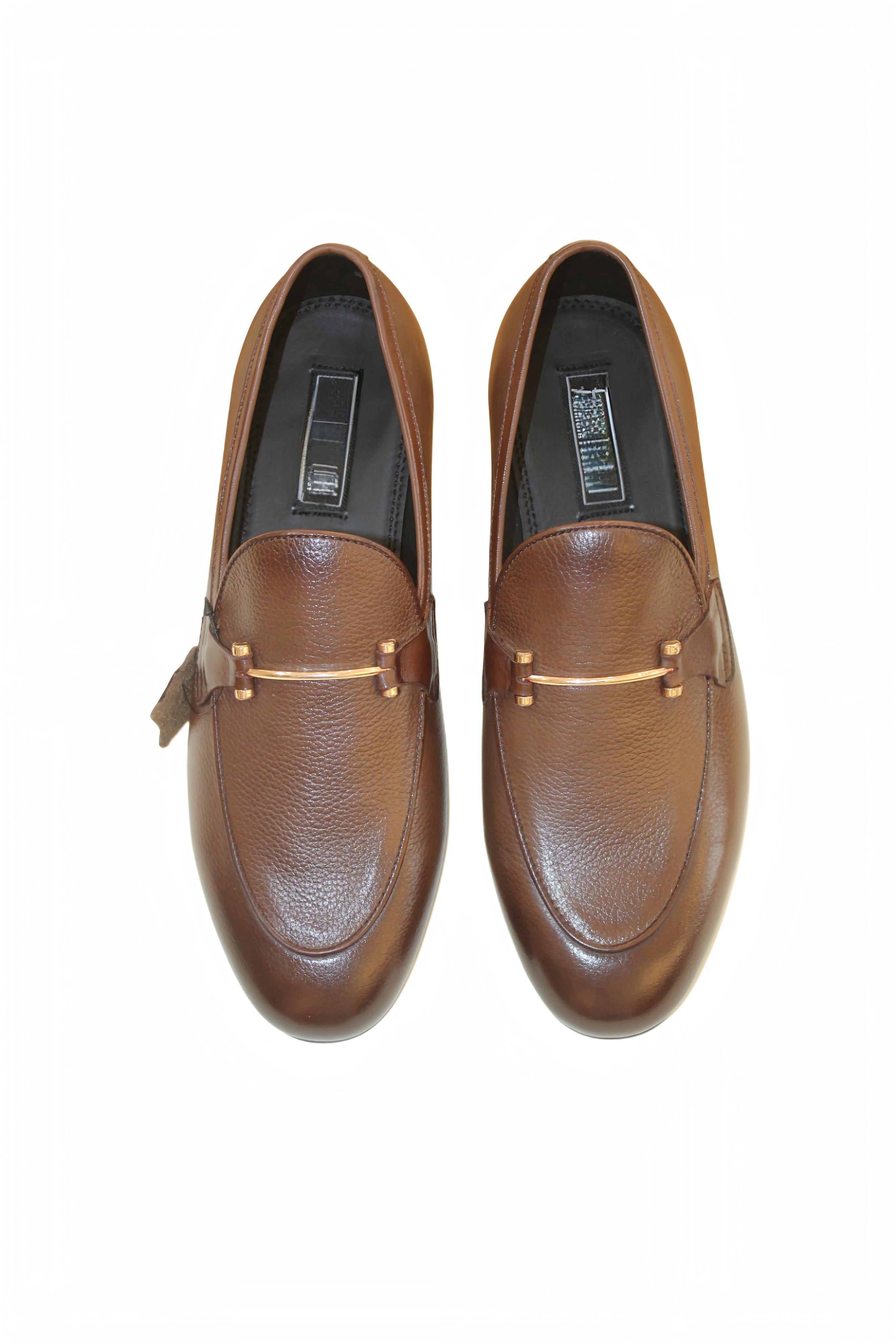 Men’s Premium Original Leather Brown Loafers – Genuine Leather Slip-On Formal Shoes with Metal Bit | Luxury Comfort & Elegant Design