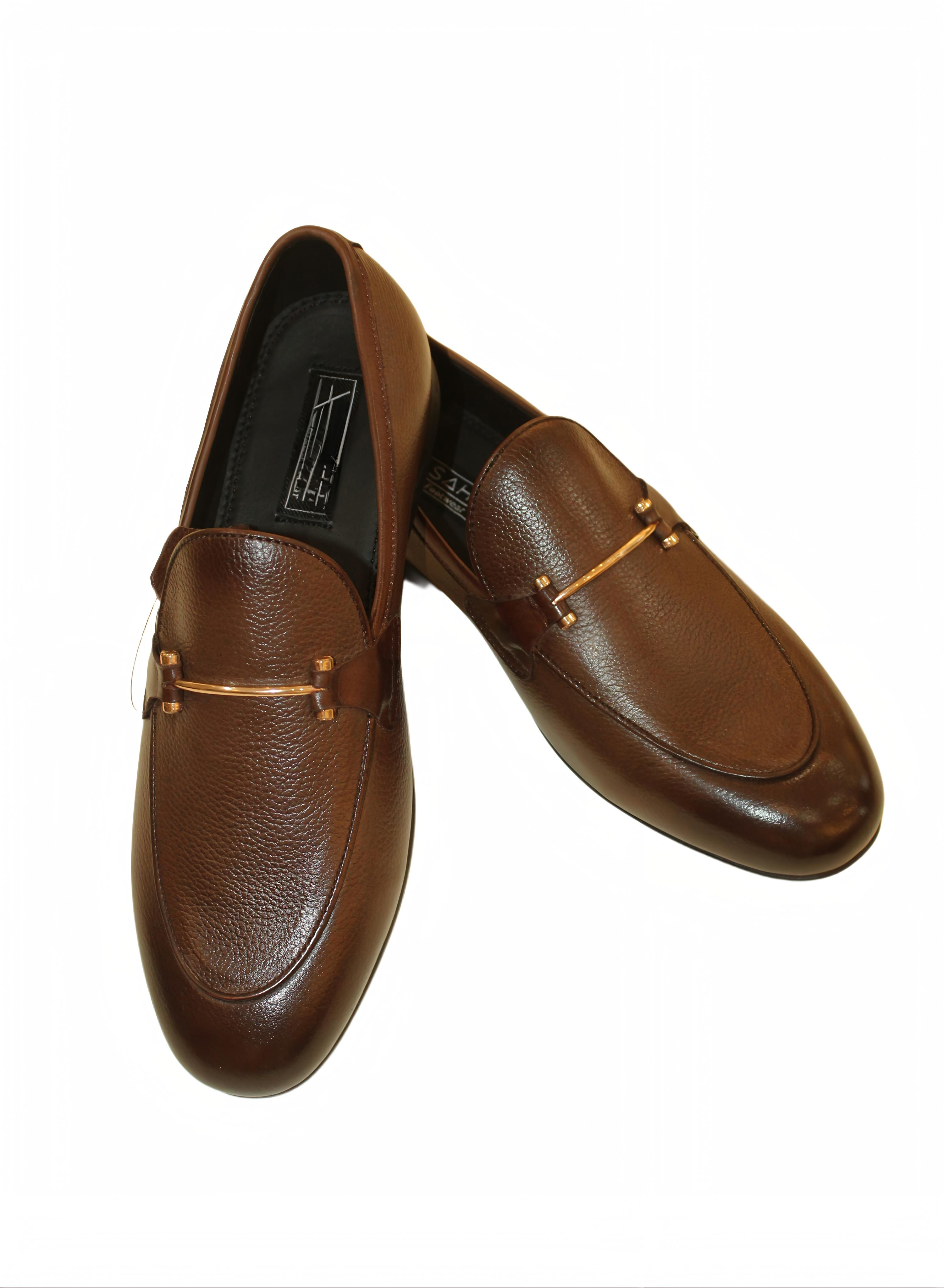 Men’s Premium Original Leather Brown Loafers – Genuine Leather Slip-On Formal Shoes with Metal Bit | Luxury Comfort & Elegant Design