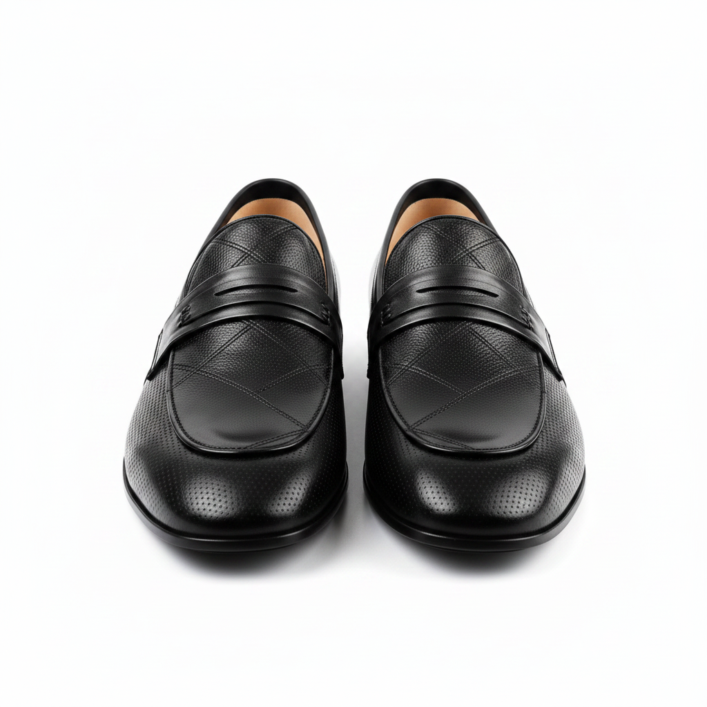 Handcrafted Pure Original Leather Men’s Loafers – Premium Textured Black Formal Slip-Ons