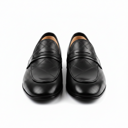 Handcrafted Pure Original Leather Men’s Loafers – Premium Textured Black Formal Slip-Ons